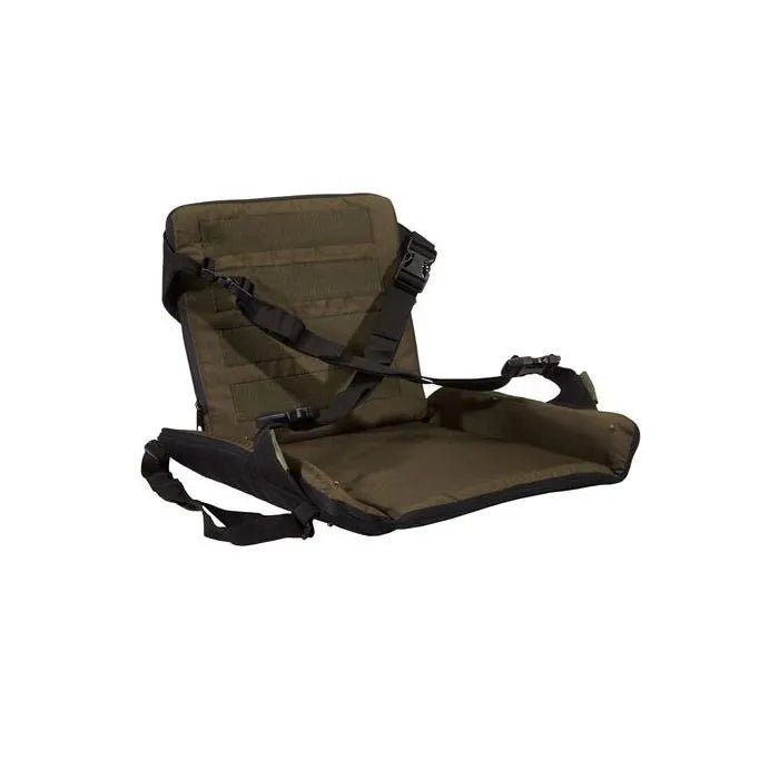 Stealth Gear Outdoor Sitzkissen in Olivgrün mit Rückenlehne und schwarzen verstellbaren Riemen