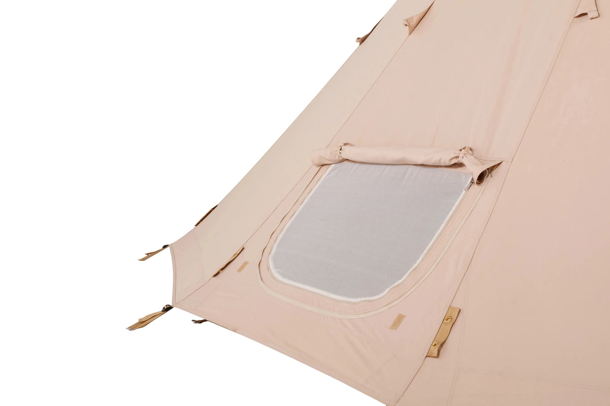 CanvasCamp Traveller 400 Seitenfenster mit Netz und hochgerollter Fensterklappe