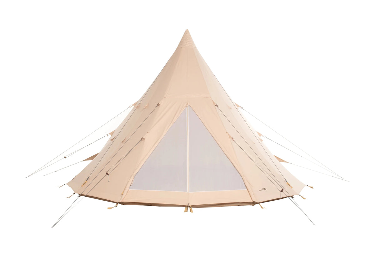 CanvasCamp Traveller 600 Tipi mit geschlossener Netztür, gerade von vorne