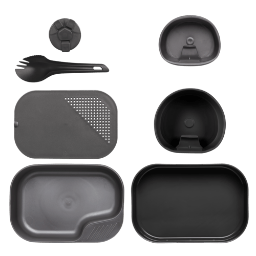 Wildo Camp-A-Box Complete in Grau und Schwarz mit Spork, Schüsseln, Tellern und Schneidebrett