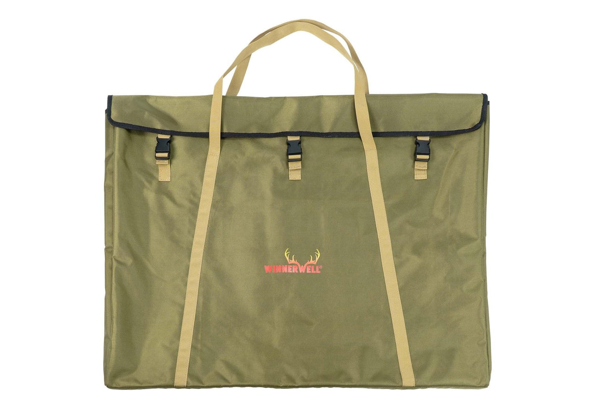Winnerwell Tragetasche Feuerschale, flache grüne Tasche mit langen beigen Henkeln und Schnallen
