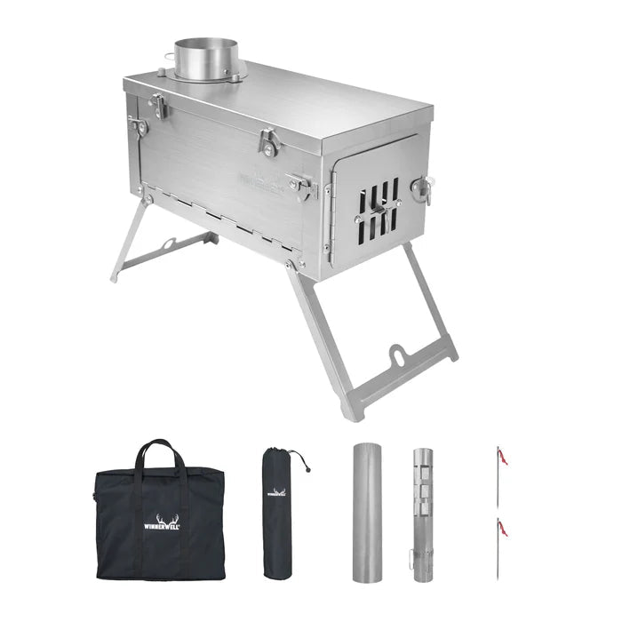 Winnerwell Fastfold Titan Set mit Ofen, schwarzer Tragetasche, Aufbewahrungsbeutel, Rohrteilen und Stiften