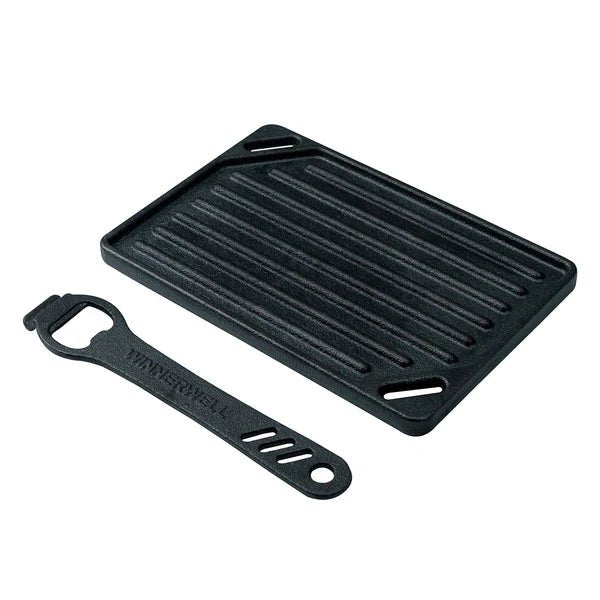 Winnerwell Iron Camping Cooker Stove schwarze geriffelte Grillplatte mit dem passenden Öffner