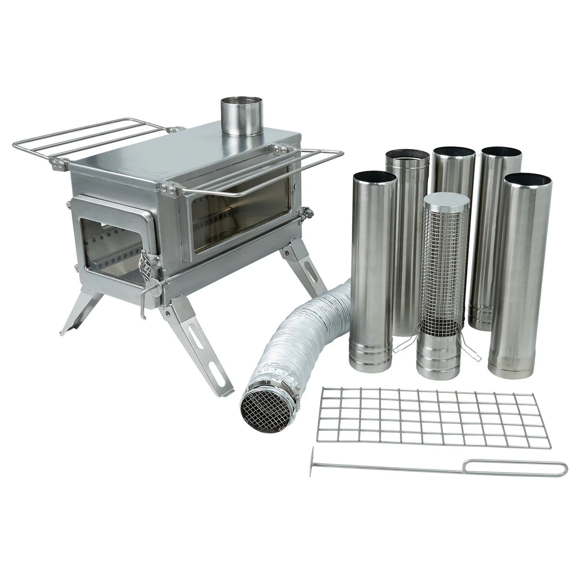 Winnerwell Nomad Plus Double View Zeltofen mit Seitenablagen, Schornsteinrohren, Luftschlauch und Rost