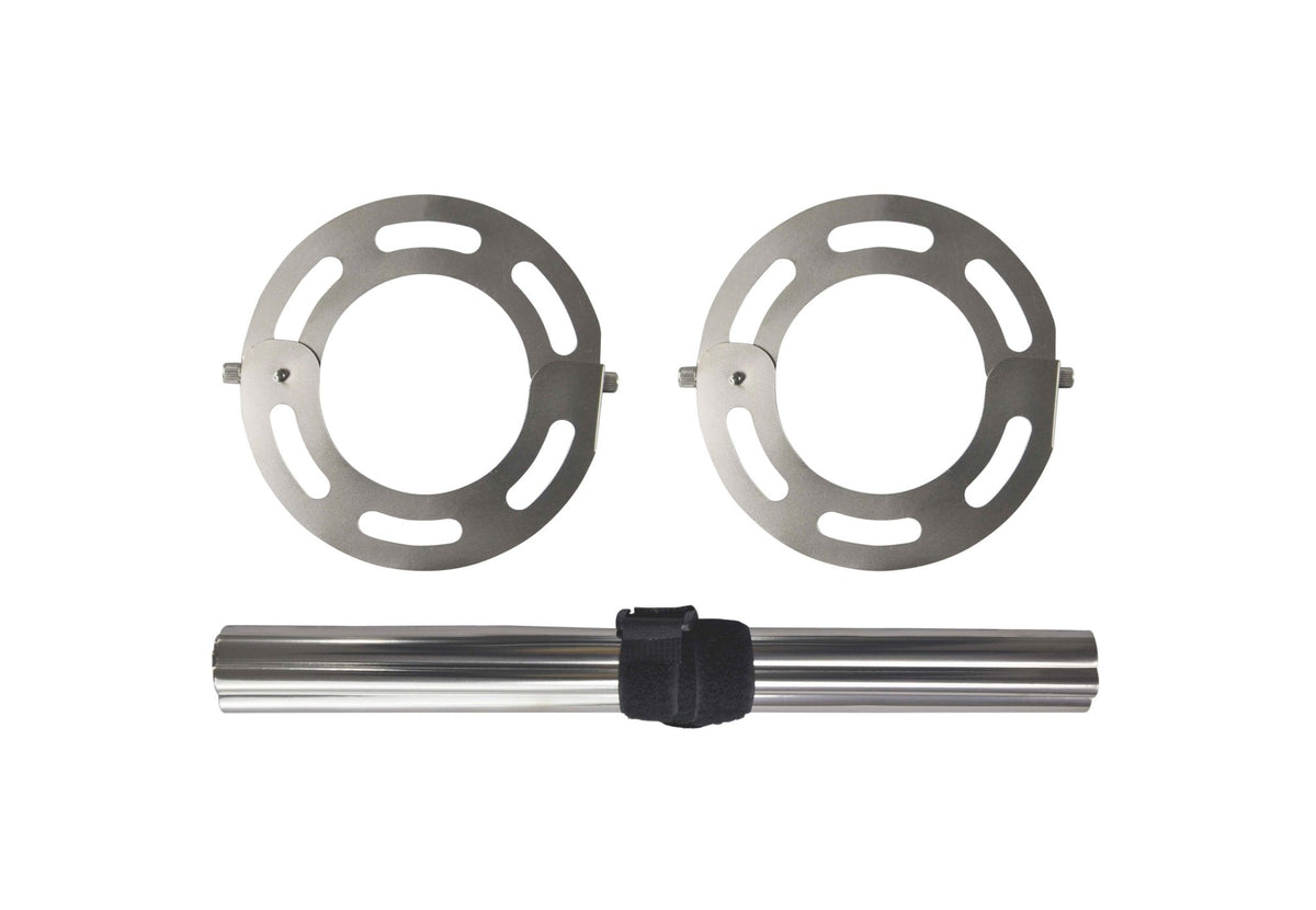 Winnerwell Titan Hitzeschild, Einzelteile: zwei runde Ringe und ein Rohrstück mit schwarzem Band