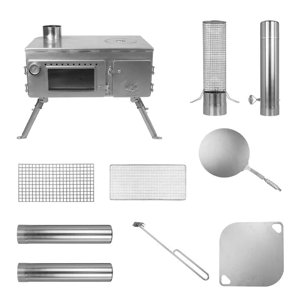 Winnerwell Woodlander Pizza Oven mit allen Teilen: Rohre, Funkenfänger, Roste, Platten und Haken