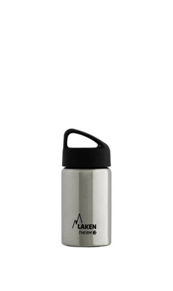Laken Thermosflasche Classic Edelstahl in der kleinsten Größe mit schwarzem Schraubdeckel mit Schlaufe