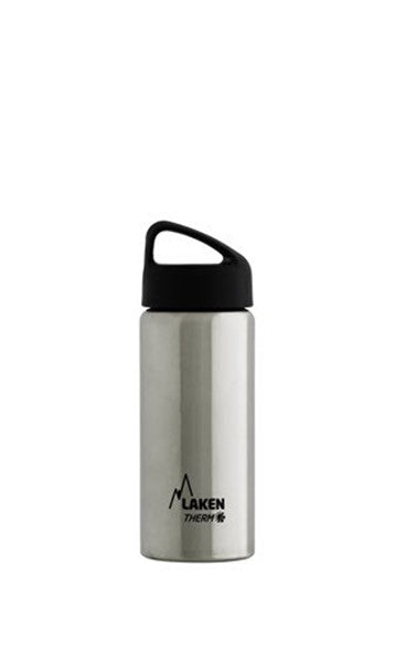 Laken Thermosflasche Classic in mittlerer Größe mit schwarzem Deckel mit Trageschlaufe