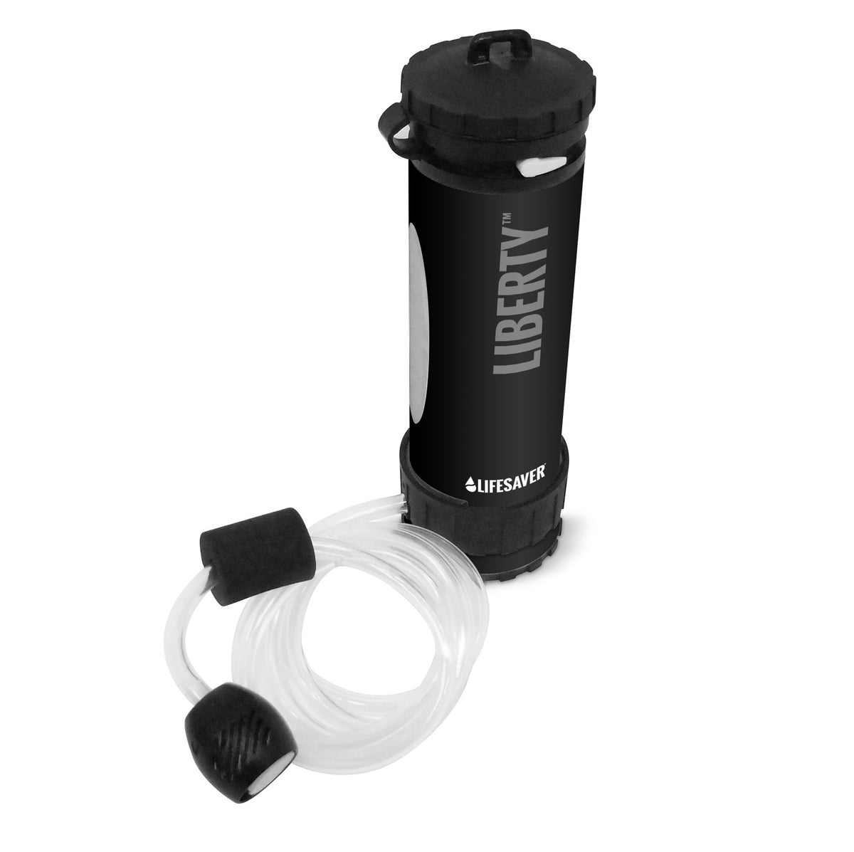 Lifesaver Liberty in Schwarz mit durchsichtigem Ansaugschlauch und schwarzem Filterstück