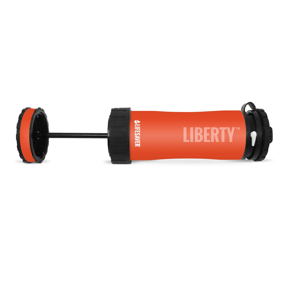 Lifesaver Liberty in Orange liegend, mit herausgezogenem Boden und Pumpenstange