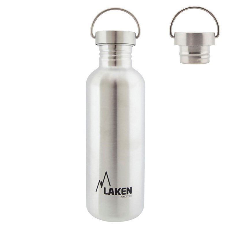Laken Trinkflasche mit Edelstahldeckel in der größten Größe mit Trageschlaufe aus Metall