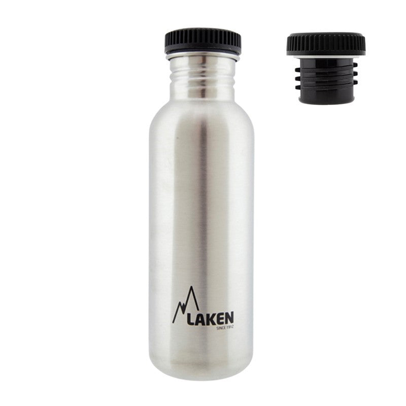 Laken Basic Edelstahl-Trinkflasche in einer hohen, schlanken Ausführung mit schwarzem Schraubdeckel