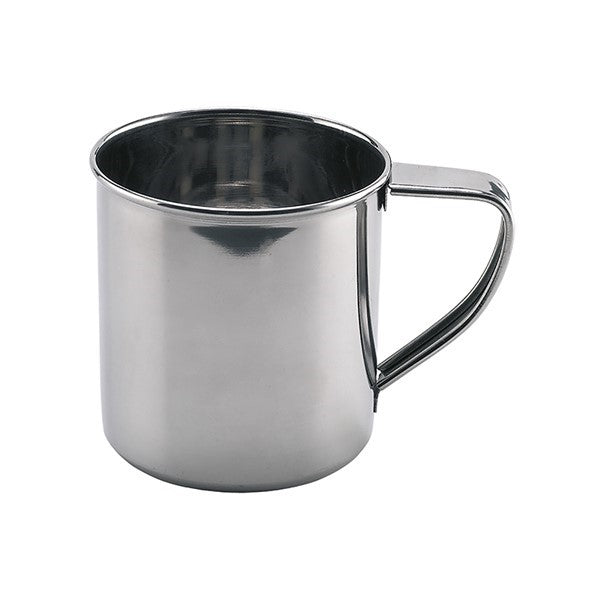 Laken Edelstahltasse 350 ml, glänzende Tasse mit Henkel, schräg von der Seite