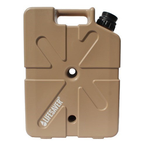 Lifesaver Jerrycan Wasserfilter in Sandfarbe von vorn mit Griff und schwarzem Deckel