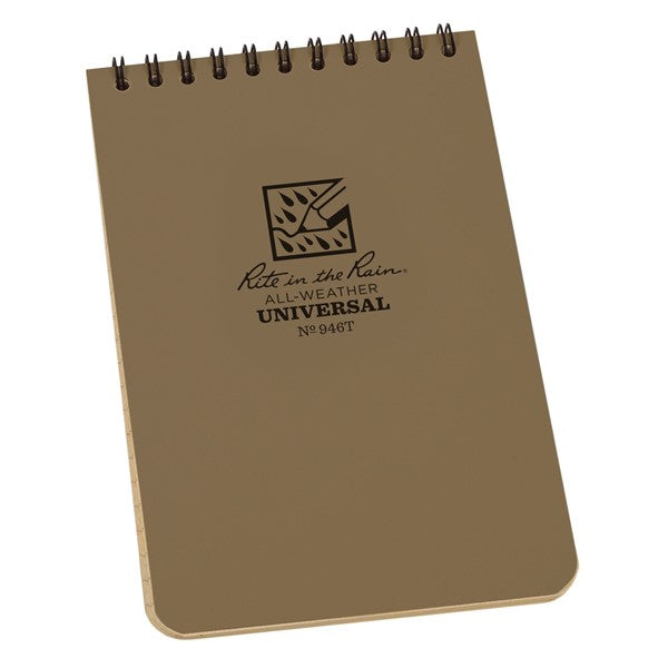 Rite in the Rain Notizbuch in Sandfarbe mit schwarzer Spirale und Logo auf dem Umschlag
