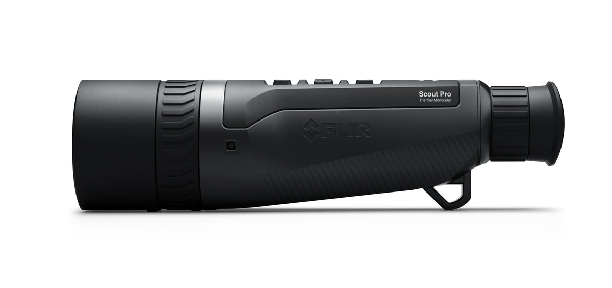 FLIR Scout Pro III von der Seite mit Objektivtubus, Okular und Trageschlaufe