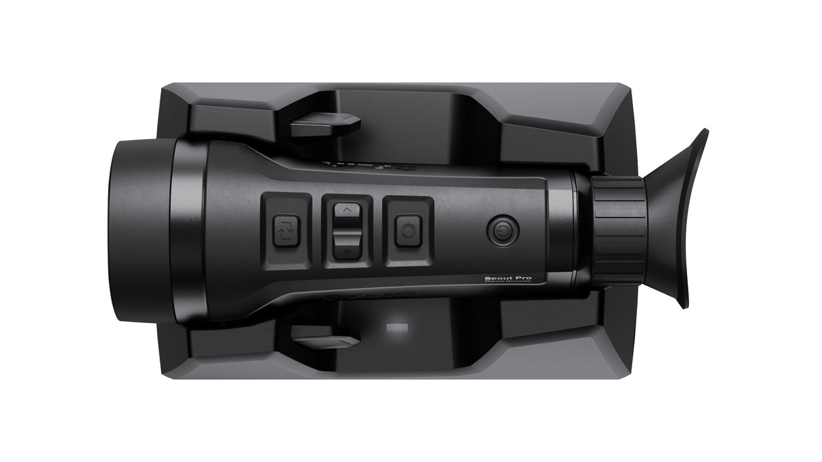 FLIR Scout Pro Charging Station von oben mit sichtbaren Tasten des Monokulars