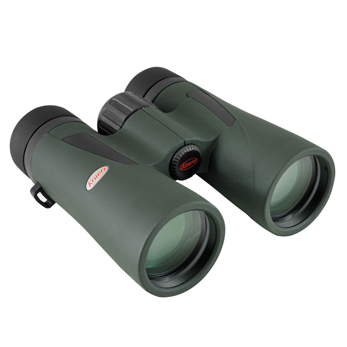 Kowa BDIII 8x42 XD schräg von vorne mit den Objektivlinsen und dem Fokussierrad