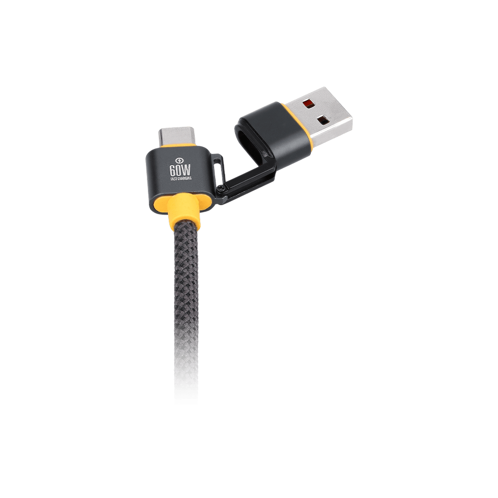WakaWaka Connect Ende mit USB-C-Stecker, Aufdruck 60W und USB-A-Aufsatz an einer kleinen Schlaufe
