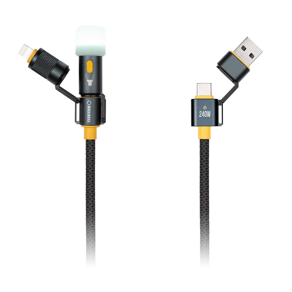 WakaWaka Connect Pro Kabel mit beiden Enden, Lampe, Lightning-, USB-C- und USB-A-Stecker