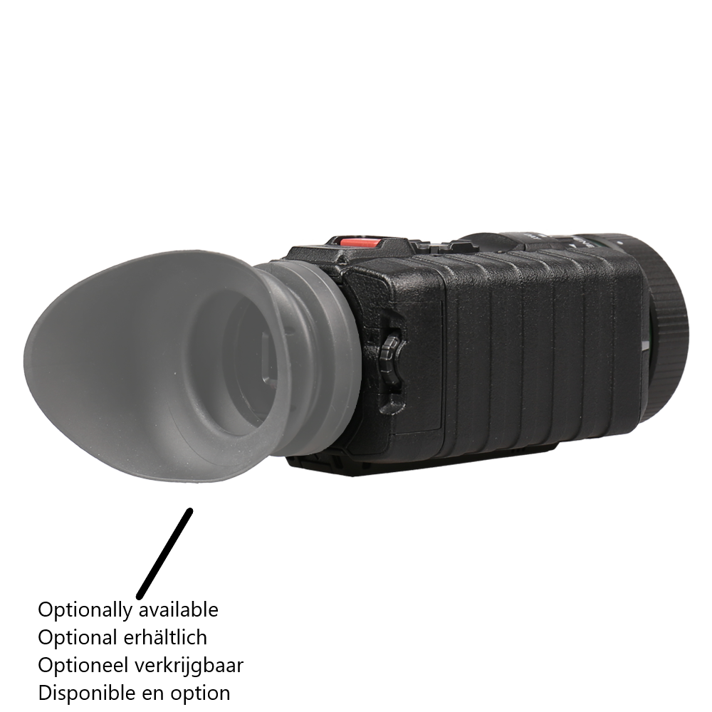 SiOnyx Aurora Pro von hinten mit einer separat erhältlichen Augenmuschel am Okular