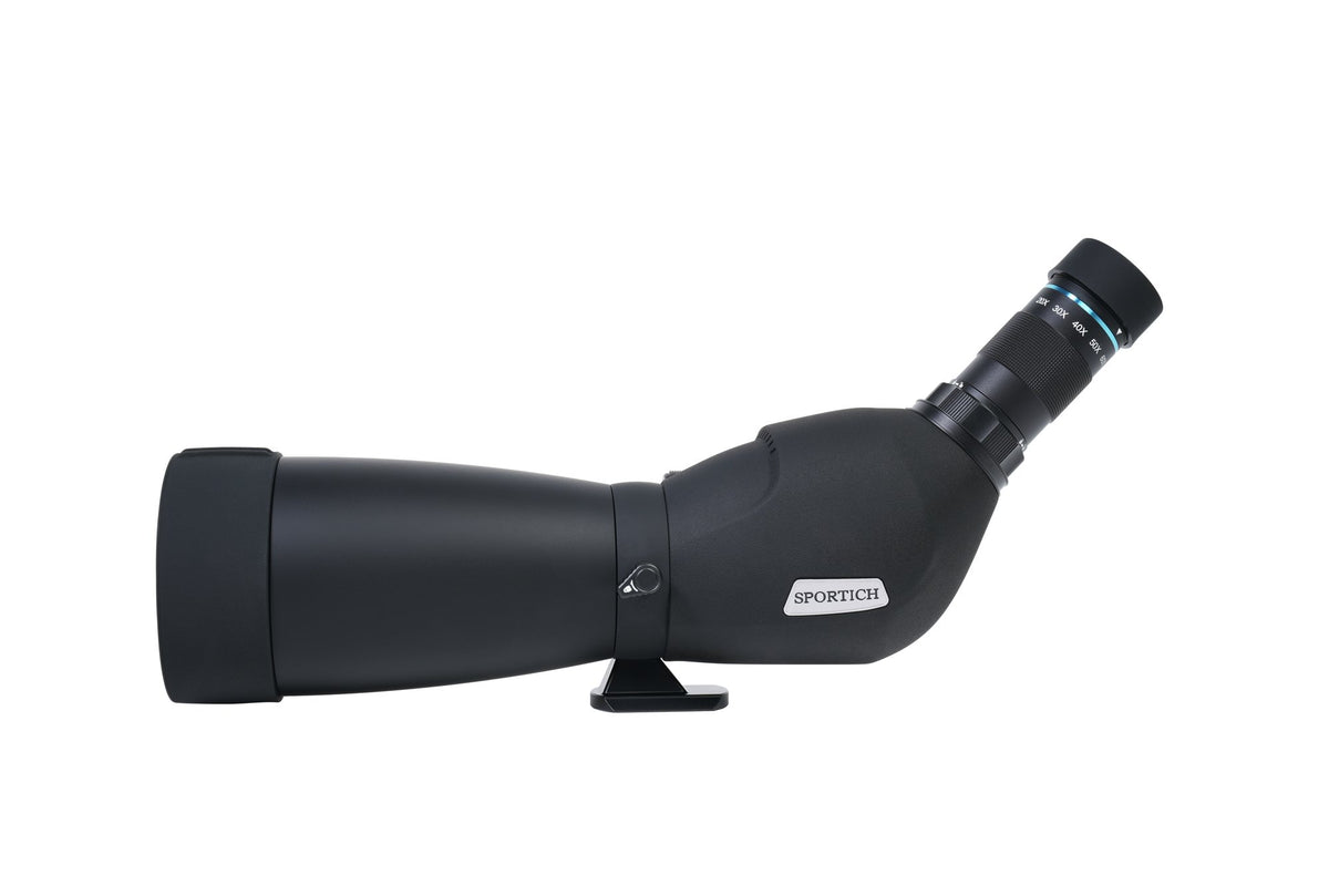 Sirui Sportich S6080A-BK Spektiv in Schwarz mit schrägem Okular, von der Seite gesehen