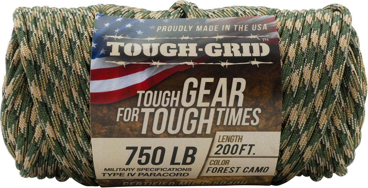 TOUGH-GRID Paracord 61m Forest Camo, aufgerolltes Bündel Schnur in Tarnfarben