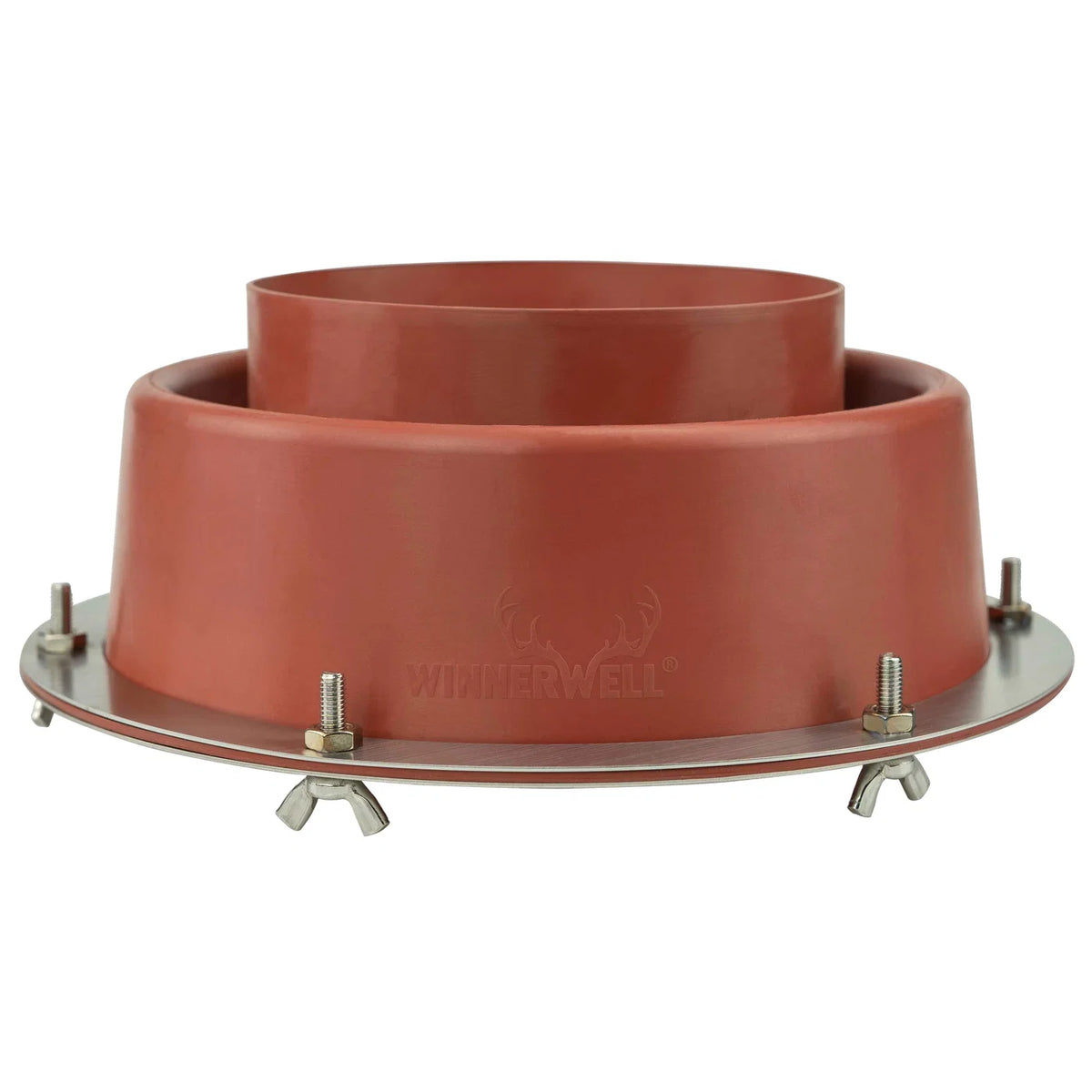 Winnerwell Flashing Kit mit breitem rotem Rand und Metallring mit Flügelmuttern, schräg von vorne