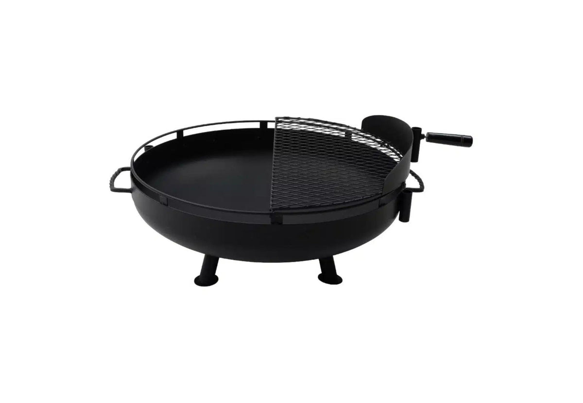Barebones Cowboy Feuerschale Grill, runde schwarze Schale mit Grillrost und Griffen