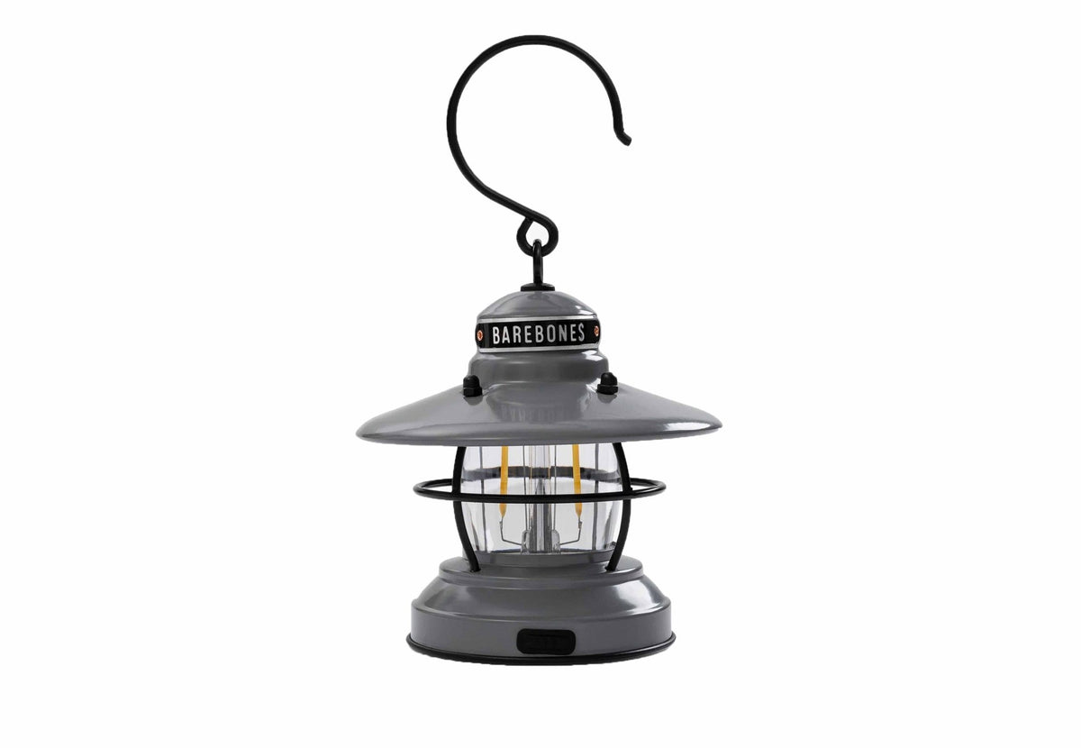 Barebones Mini Camping Lantern in Grau mit schwarzem Aufhängehaken