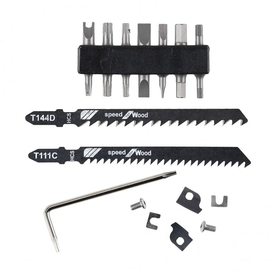 Bibury Pro Multitool Zubehör: Bits, zwei Sägeblätter, Inbusschlüssel und Ersatzklingen