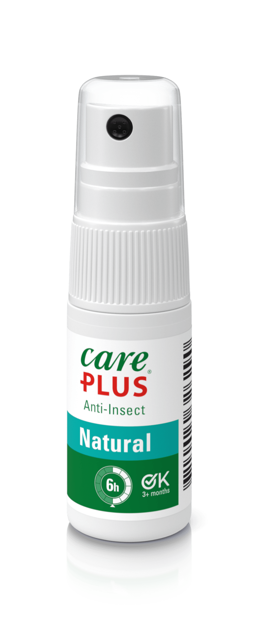Care Plus Anti-Insect Natural in kleiner Sprühflasche mit weißem Pumpkopf und grünem Etikett