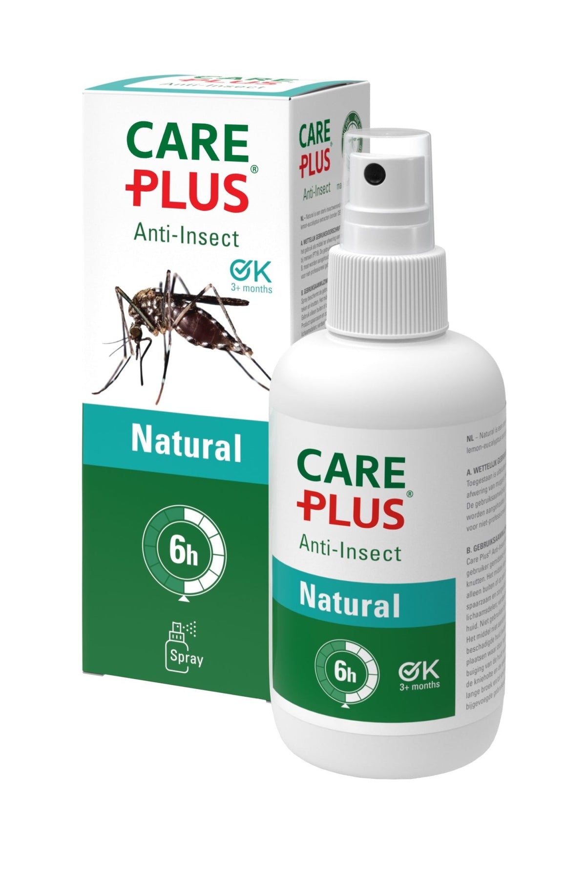 Care Plus Natural Insektenschutzmittel in der größten Sprühflasche neben dem Karton