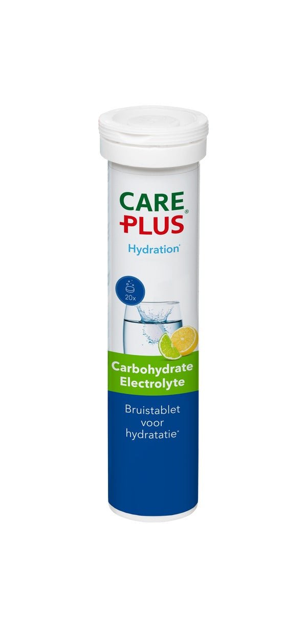 Care Plus Elektrolyt Brausetabletten im Röhrchen mit Zitrone und Limette auf dem Etikett