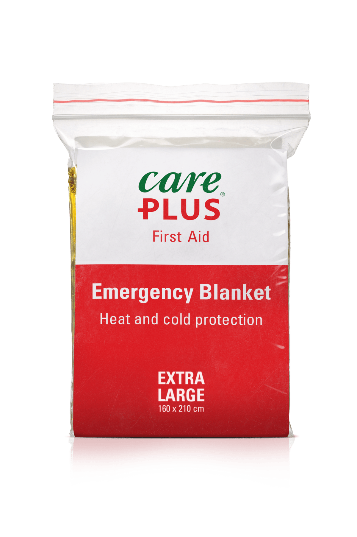 Care Plus Emergency Blanket Rettungsdecke in rot-weißem wiederverschließbarem Beutel, extra groß