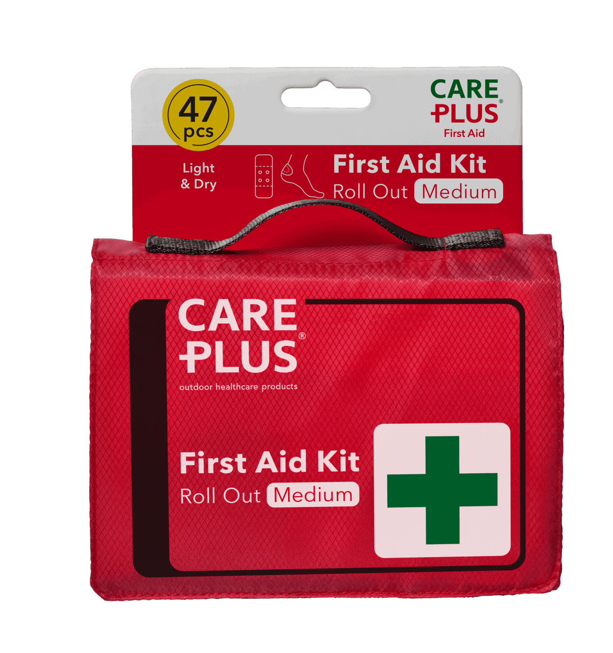 First Aid Roll Out Medium von Care Plus, aufrollbares rotes Erste-Hilfe-Set mit Griff und 47 Teilen