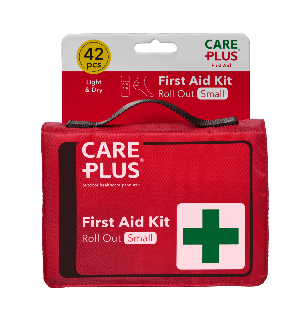 First Aid Roll Out Small von Care Plus, aufrollbares rotes Erste-Hilfe-Set mit Griff und 42 Teilen