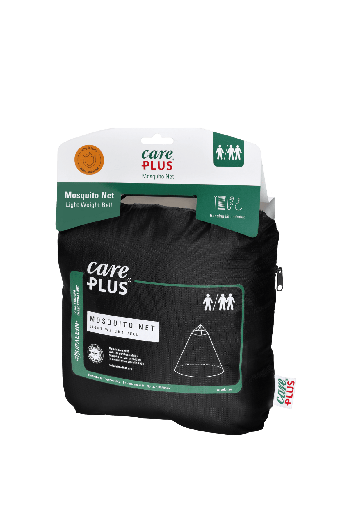Care Plus Light Weight Bell Moskitonetz in einer schwarzen Aufbewahrungstasche mit Aufhängekarte