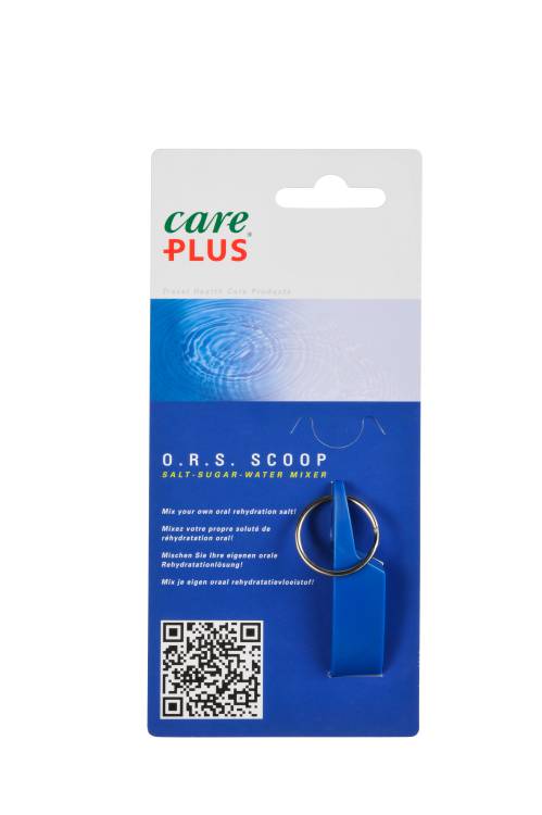 Care Plus Messlöffel für Rehydrationssalze in der Blisterverpackung auf einer blauen Karte