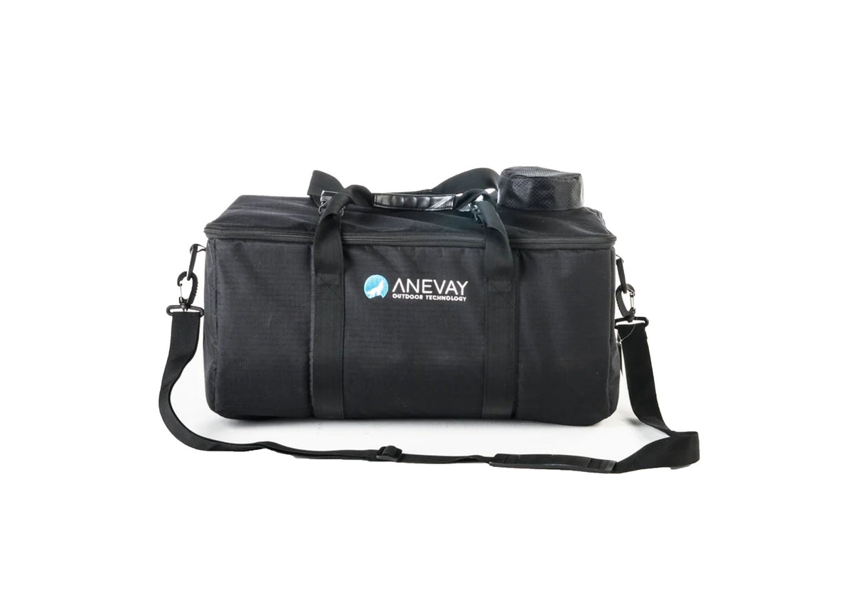 Frontier Ofen Tragetasche, schwarze Tasche mit Schultergurt, Griffen und Anevay-Logo