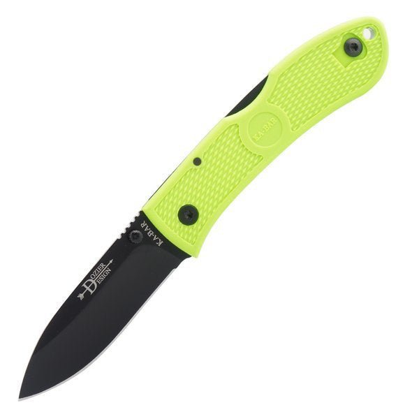 Ka-Bar Dozier Klappmesser mit neongelbem Griff und schwarzer Klinge, aufgeklappt
