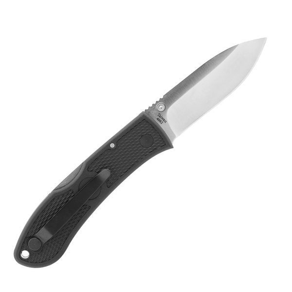 Ka-Bar Dozier Klappmesser aufgeklappt von hinten, mit Taschenclip und silberner Klinge