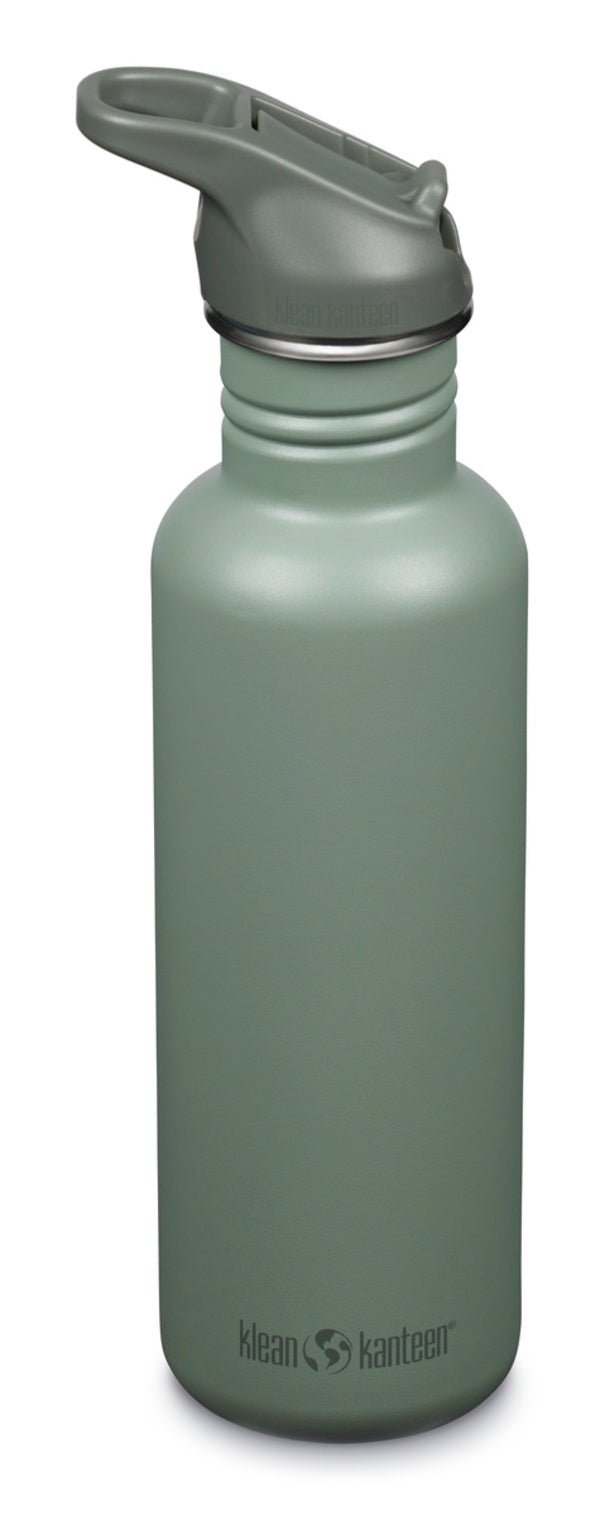 Klean Kanteen Classic Trinkflasche in Graugrün mit grauem Sportdeckel
