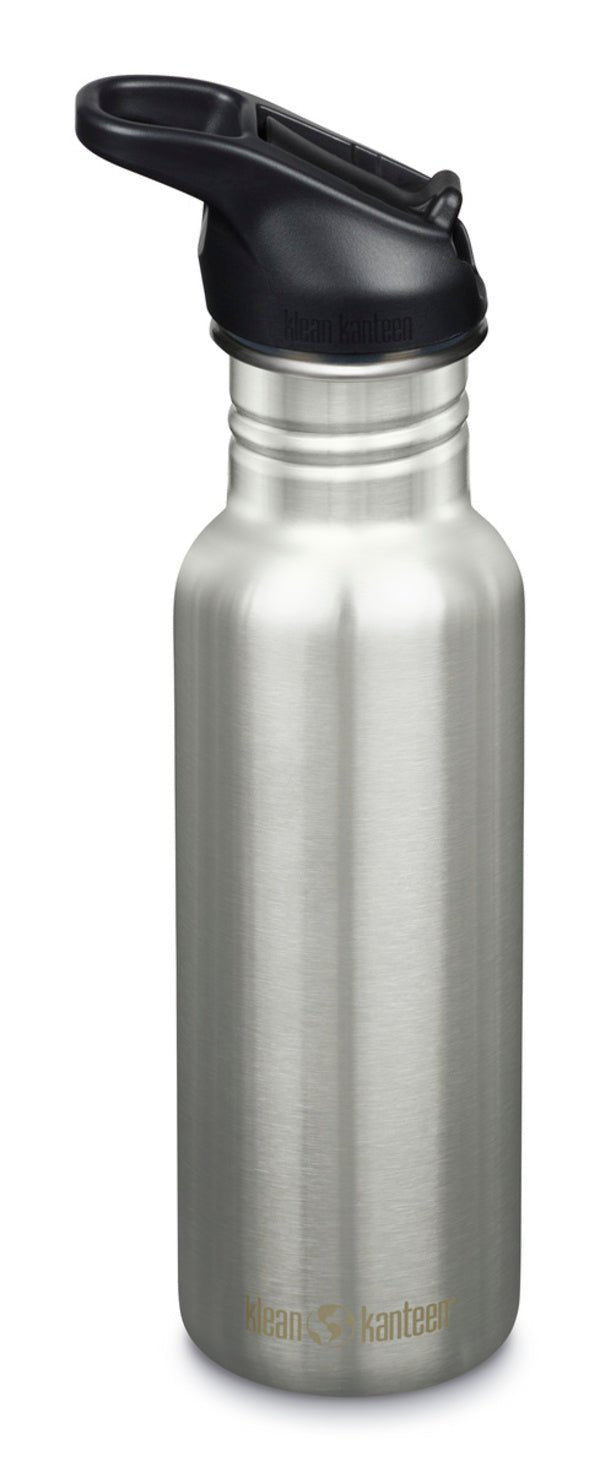 Klean Kanteen Classic Narrow 532 ml Trinkflasche aus gebürstetem Edelstahl mit schwarzem Flip Seal Sport Deckel