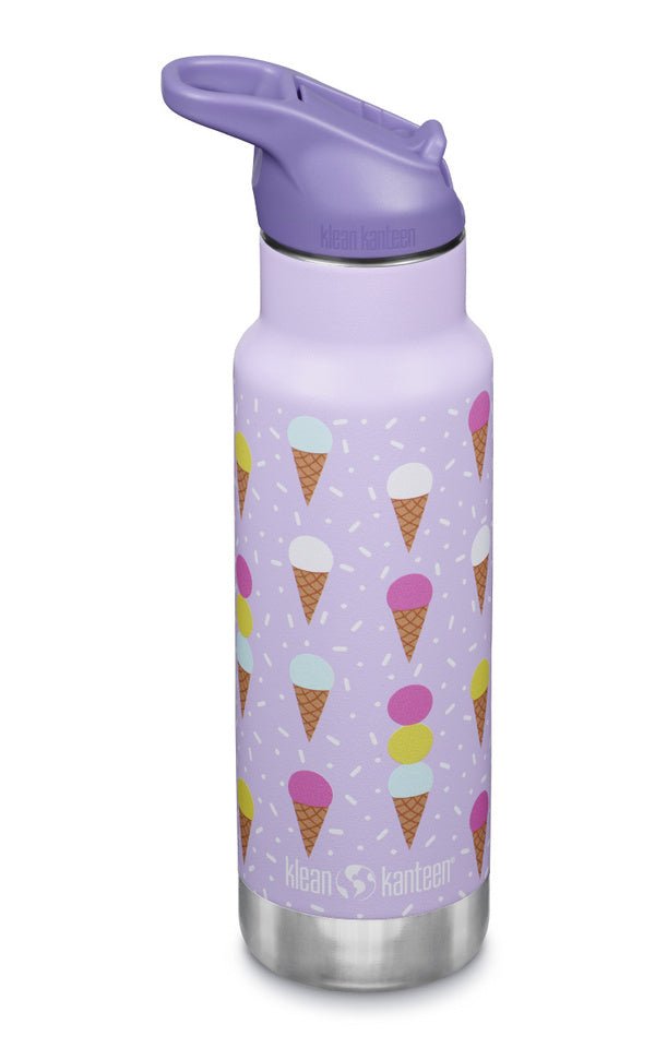 Klean Kanteen Kid Kanteen Isolierflasche in Flieder mit Eiscreme-Print und violettem Sportdeckel