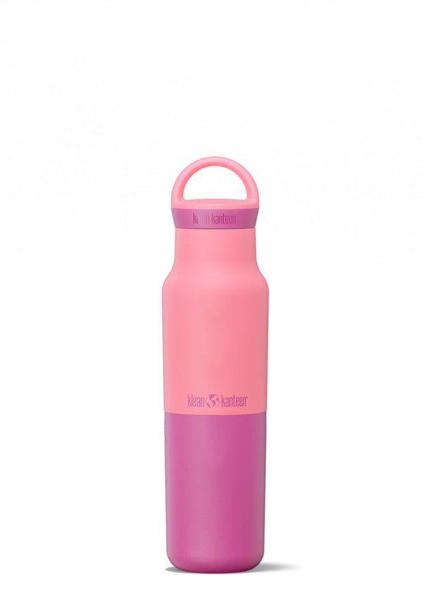 Klean Kanteen Rise Classic Wasserflasche in Rosa mit fuchsiafarbener Unterseite und rosa Deckel