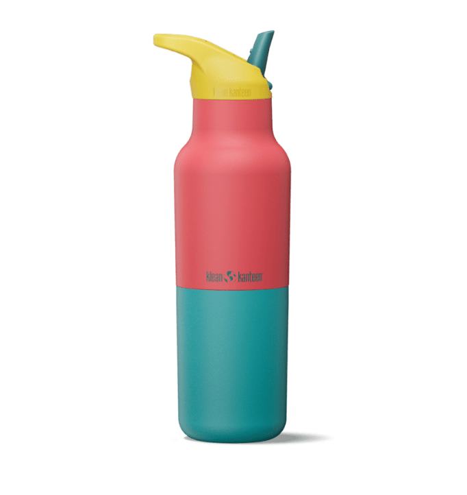 Klean Kanteen Rise Classic Kaleidoscope in Korallenrot und Türkis mit gelbem Sportdeckel