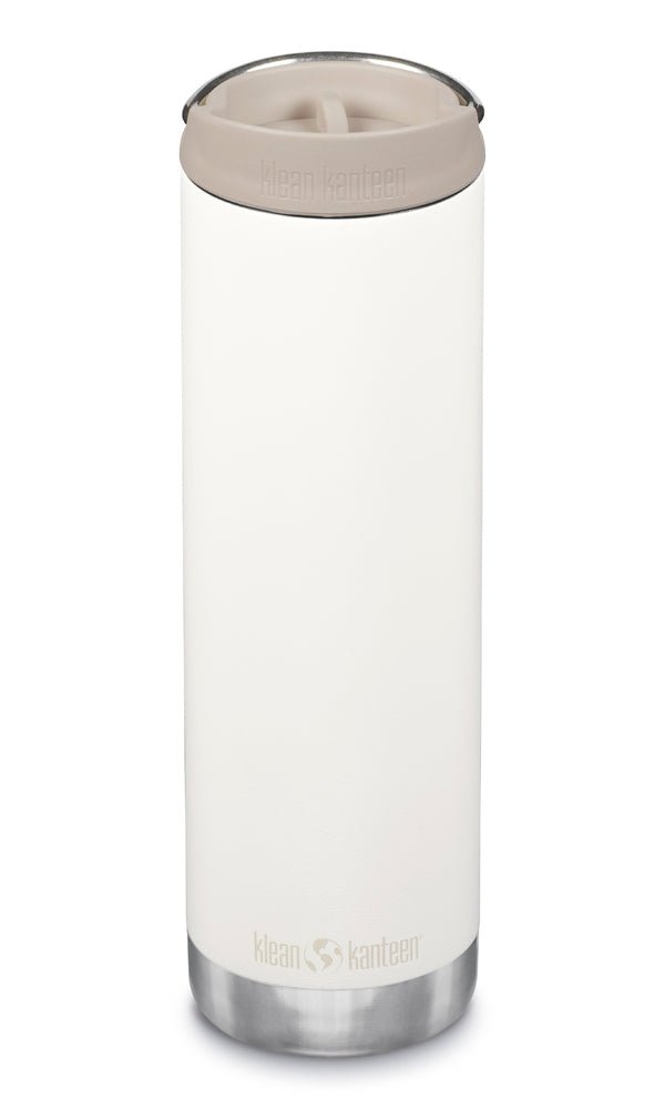 Klean Kanteen TKWide 592 ml in Weiß mit beigefarbener Café Cap und Boden aus Stahl