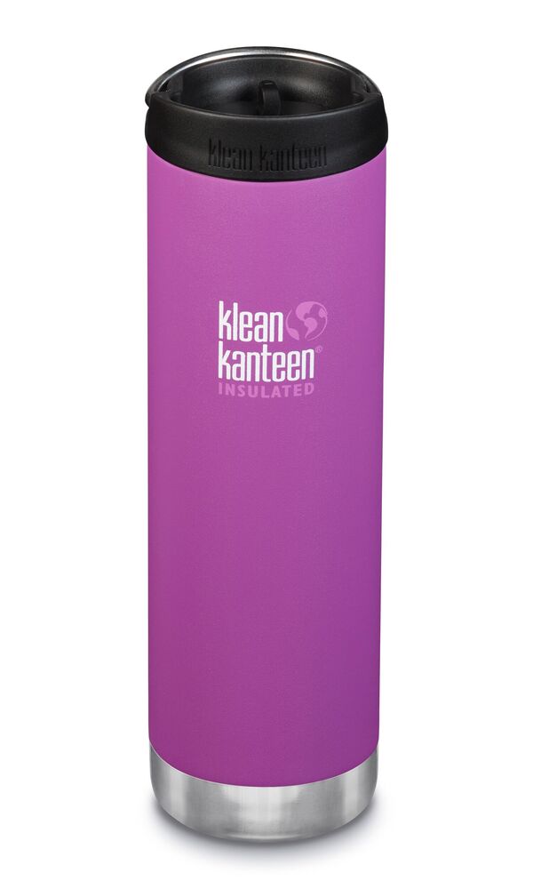 Klean Kanteen TKWide 592 ml Café Cap in Lila mit schwarzem Deckel und weißem Logo auf der Vorderseite