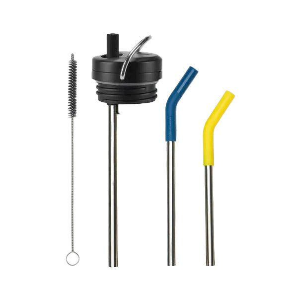 Klean Kanteen TKWide Straw Kit mit schwarzer Twist Cap, Strohhalmen mit blauem und gelbem Mundstück und kleiner Bürste